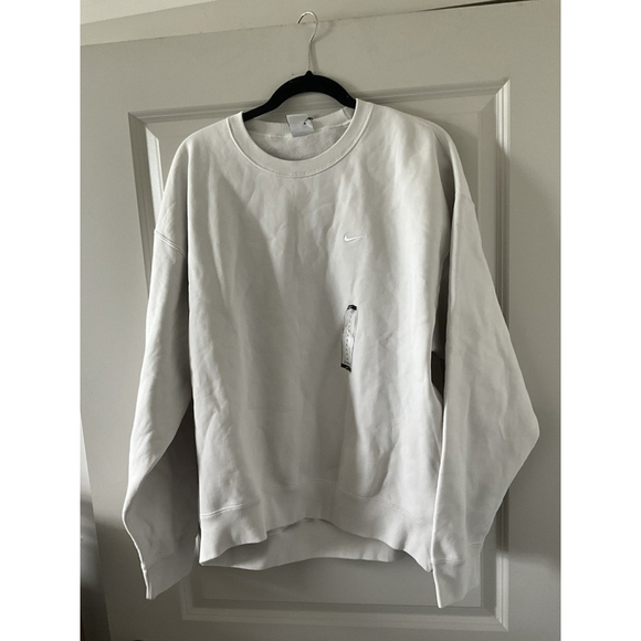 Nike Solo Swoosh Fleece Crewneck Men Size Large Top Cream Phantom White - Picture 1 of 10